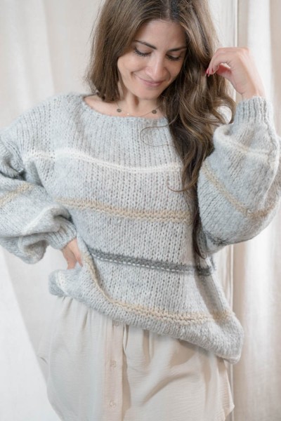 Strick Pullover SOFT Streifen grau