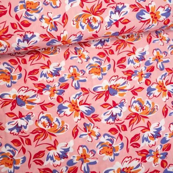 Viskosewebware Kleine Blüten rosa