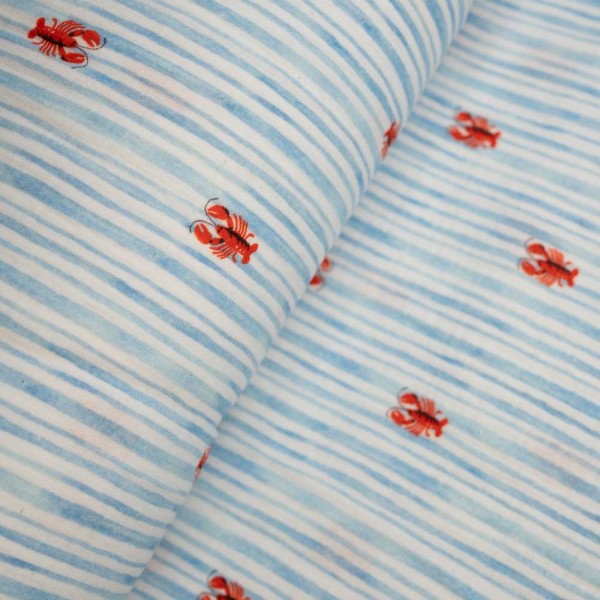 Musselin Double Gauze kleiner Hummer blau