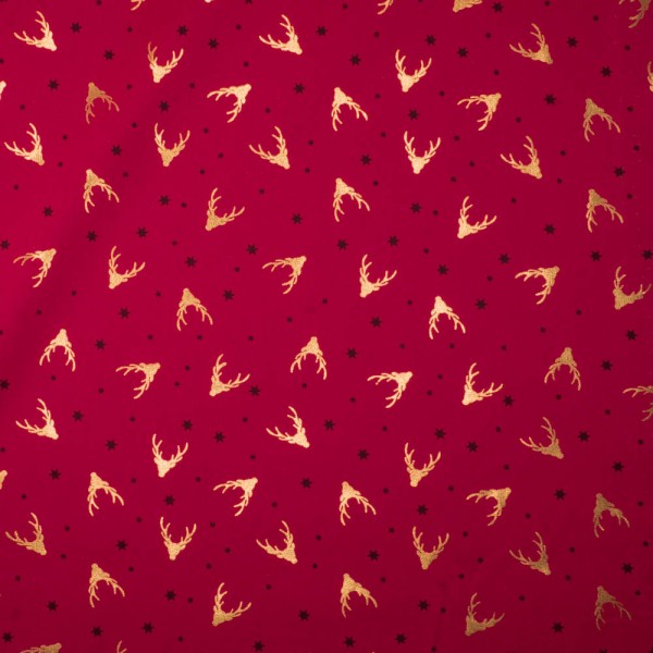 Baumwollwebware Goldener Hirsch bordeaux