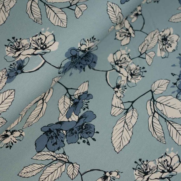 Baumwolljersey Kirschblüten rauchblau