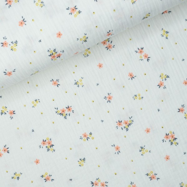 Musselin Double Gauze Mini Blumen weiß