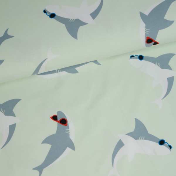 Baumwolljersey Sunny Shark pastellmint