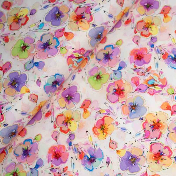 Baumwoll Popeline Stretch Blumenzauber pink