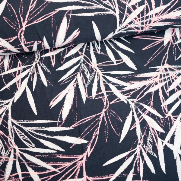 Viskosewebware Palmleaves navy