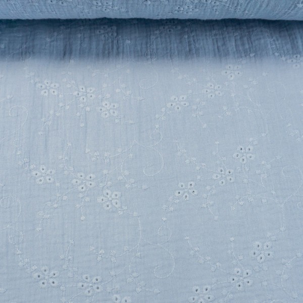 Musselin Double Gauze Rankenstickerei hellblau