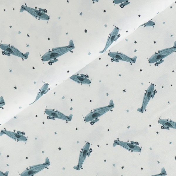 Baumwolljersey Flugzeuge jeansblau