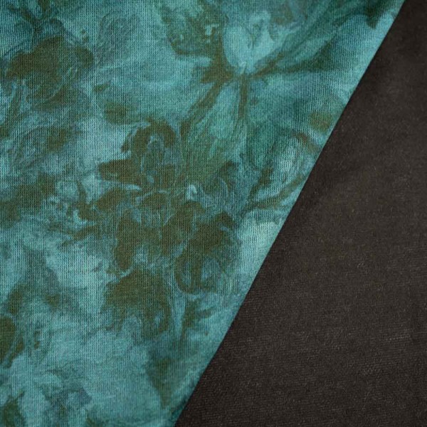 Jacquard Jersey Batik Blumen petrol