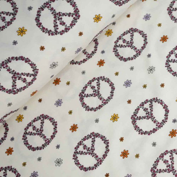 Baumwolljersey Flowers & Peace ecru