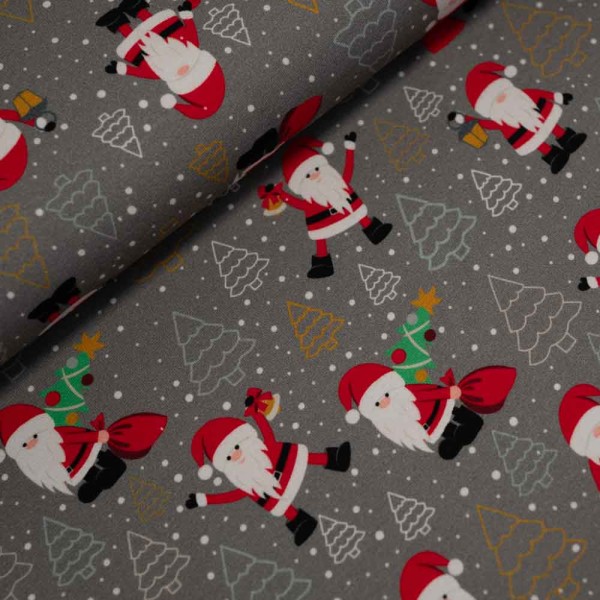 Baumwolljersey Weihnachtsmann grau