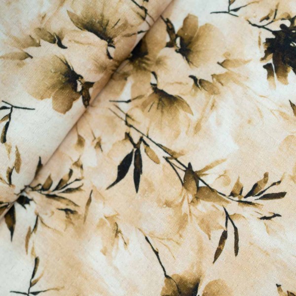 Viskose Leinen Aquarellblumen natur