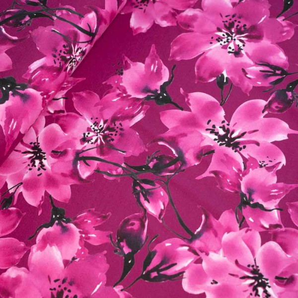 Baumwolljersey aquarelliger Blütentraum beere dunkel