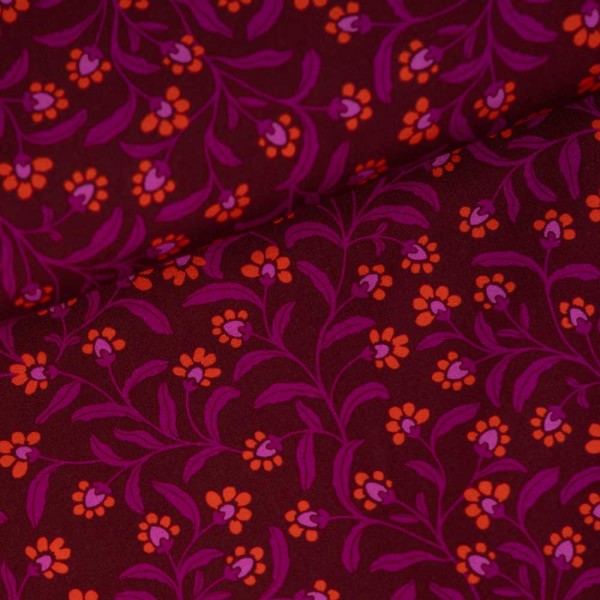 Viskosewebware Blümchen bordeaux