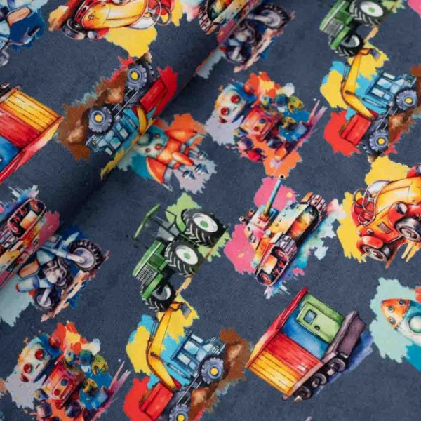 Baumwolljersey Rakete & Roboter jeansblau