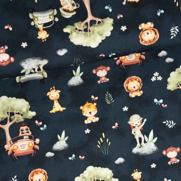 Baumwolljersey Safari Tierchen navy
