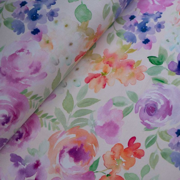 Baumwolljersey Aquarell Rosen rosa