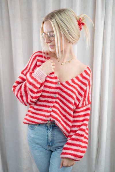 Cardigan Streifen Sara rot rosa