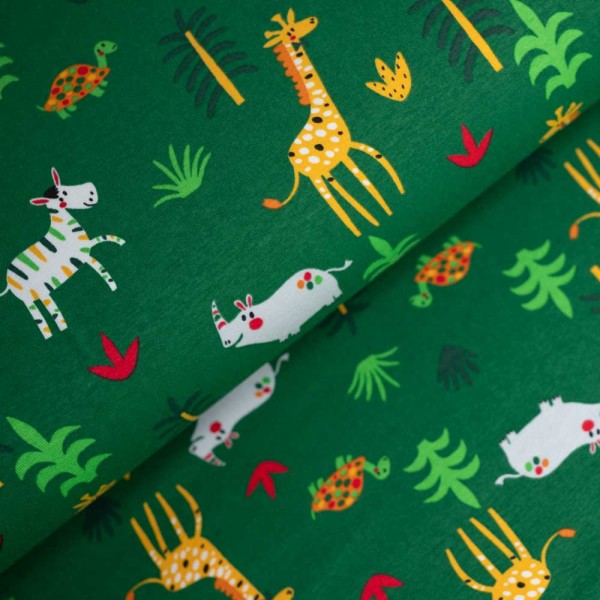 Baumwolljersey Dschungeltiere dunkelgrün