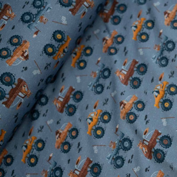 Baumwolljersey kleine Monstertrucks jeansblau