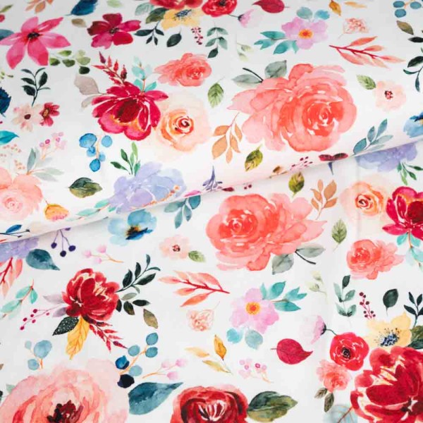 Bio-Baumwolljersey Floralie Aquarell weiß