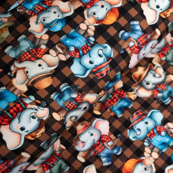 French Terry Sweat Fleißiger Elefant braun