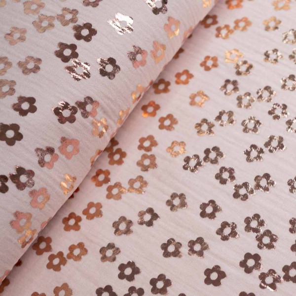 Musselin Double Gauze Blumen zartrosa