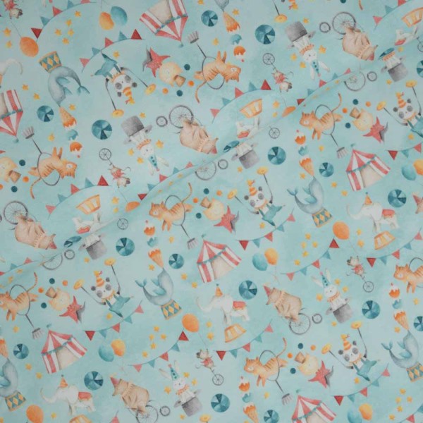 Baumwolljersey Zirkus Tiere mint