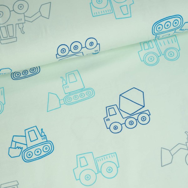 Baumwolljersey Baustellenfahrzeuge pastellmint
