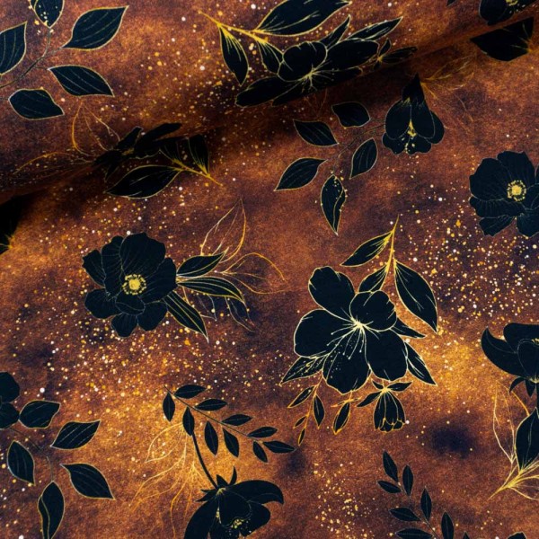 Bio-Baumwolljersey Melange Blackflower senfgelb