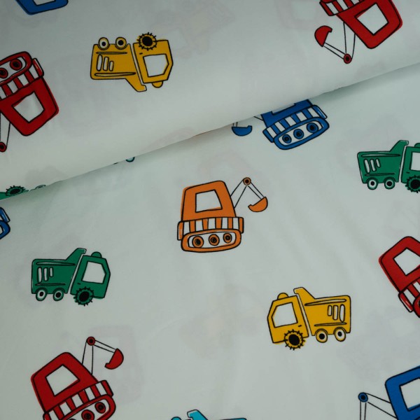 Baumwolljersey Baustellenfahrzeuge pastellblau