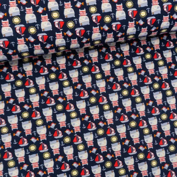 Baumwollwebware Piratenbärchen dark navy