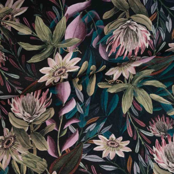 Canvas tropische Blumen schwarz