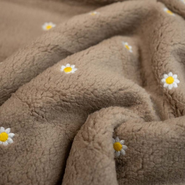 Teddyplüsch bestickt Gänseblümchen beige