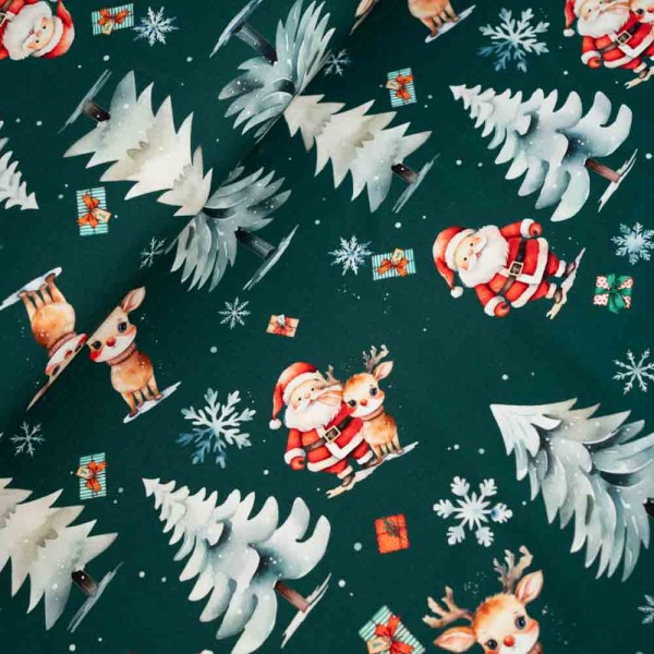 Baumwolljersey Süßer Weihnachtsmann tannengrün