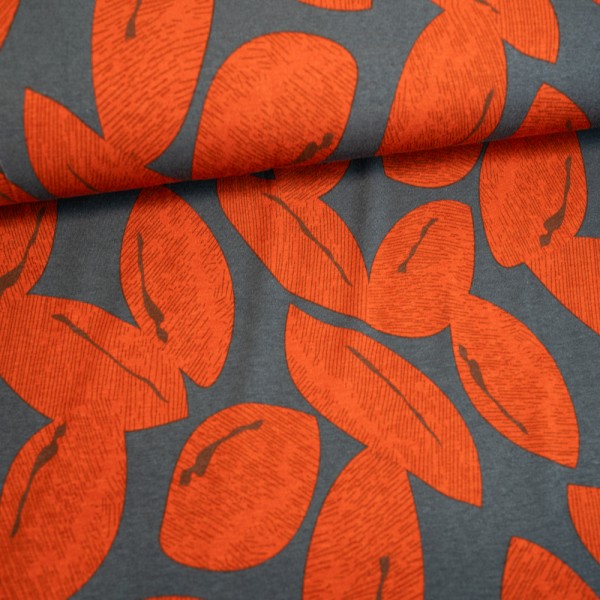 Viskosejersey Blätter jeansblau