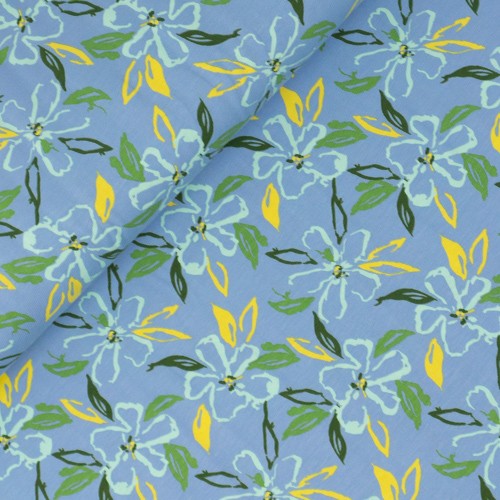 Baumwolljersey Drawing Flowers hellblau
