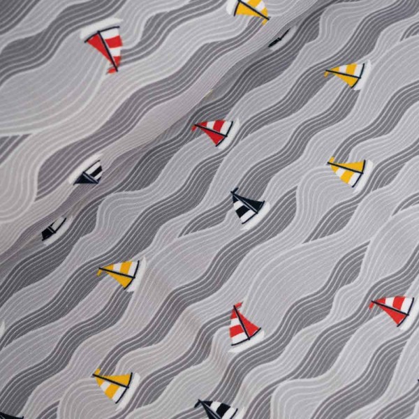 Baumwolljersey Segelboote grau