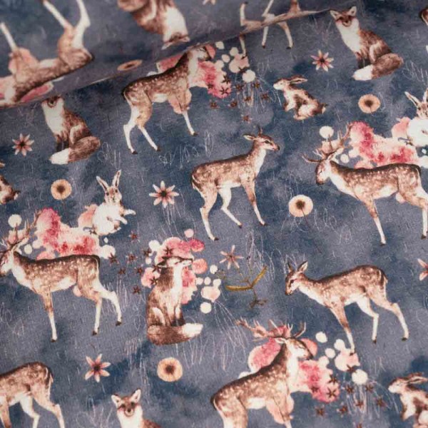 Alpensweat Reh & Hase jeansblau