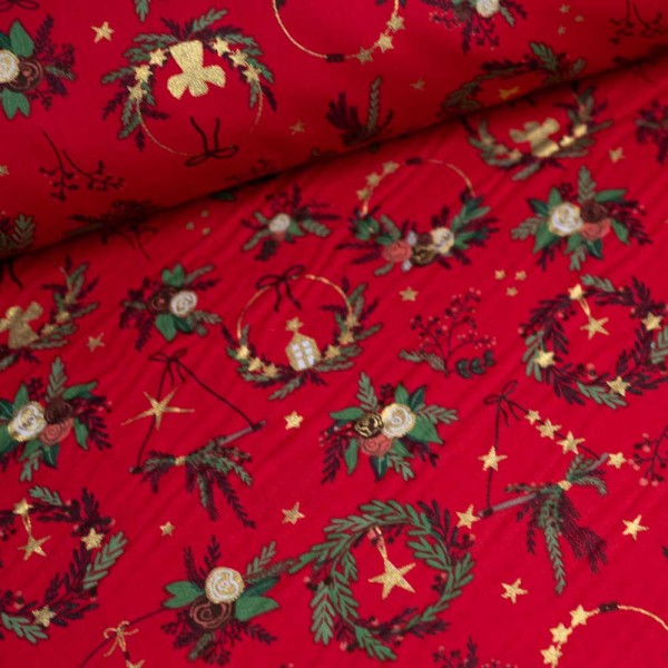 Baumwollwebware Weihnachtskranz rot