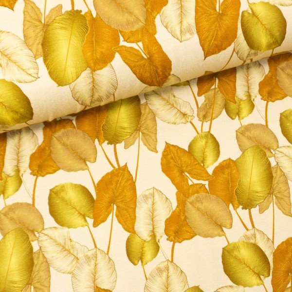 Viskosejersey Digital Herbstliche Blätter beige