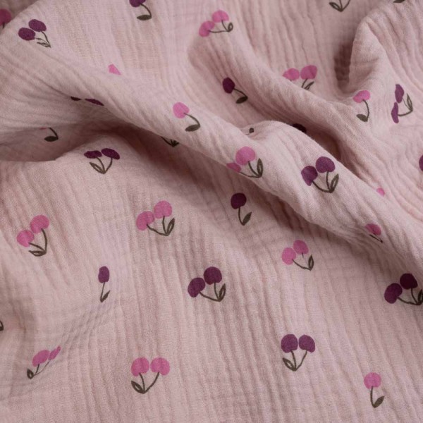 Musselin Double Gauze Kirschen altrosa