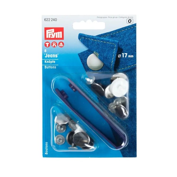 Prym Nähfrei-Jeans-Knöpfe glatt 17mm silberfarbig