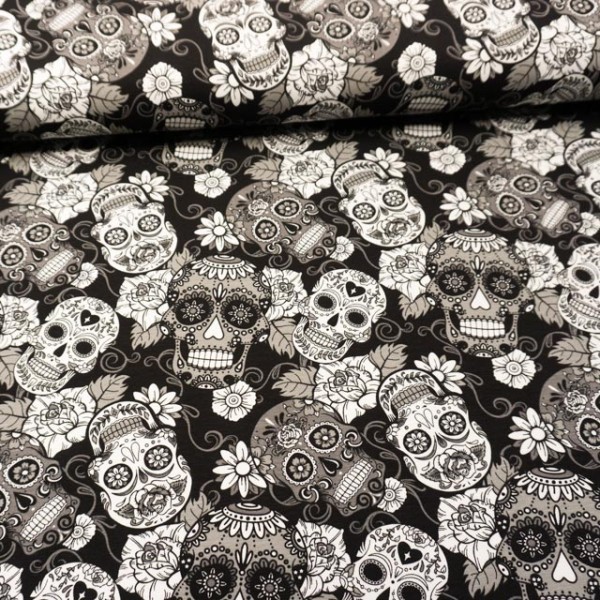 Baumwolljersey Skull schwarz-grau