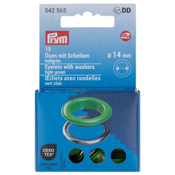 Prym Ösen mit Scheiben 14mm grün