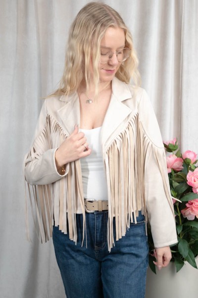 Fransenjacke Wildlederimitat Cowgirl beige