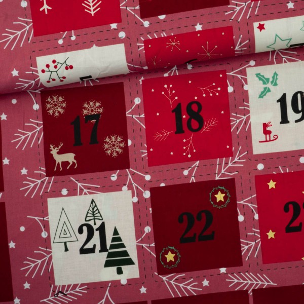 Baumwollwebware PANEL Vordruck Adventskalender und Stiefel