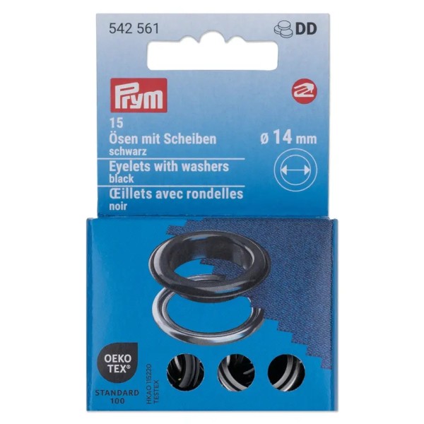 Prym Ösen mit Scheiben 14mm schwarz