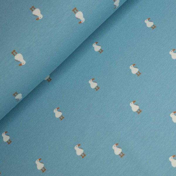 Baumwolljersey Möwen blau