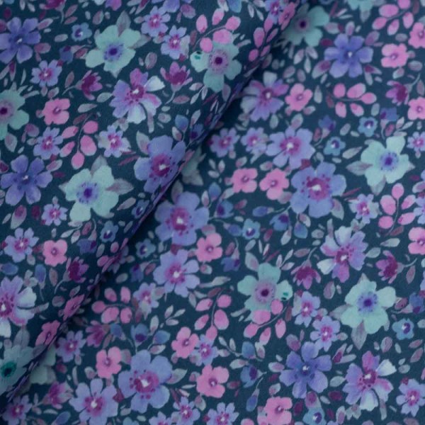 Baumwoll Popeline Blümchen jeansblau