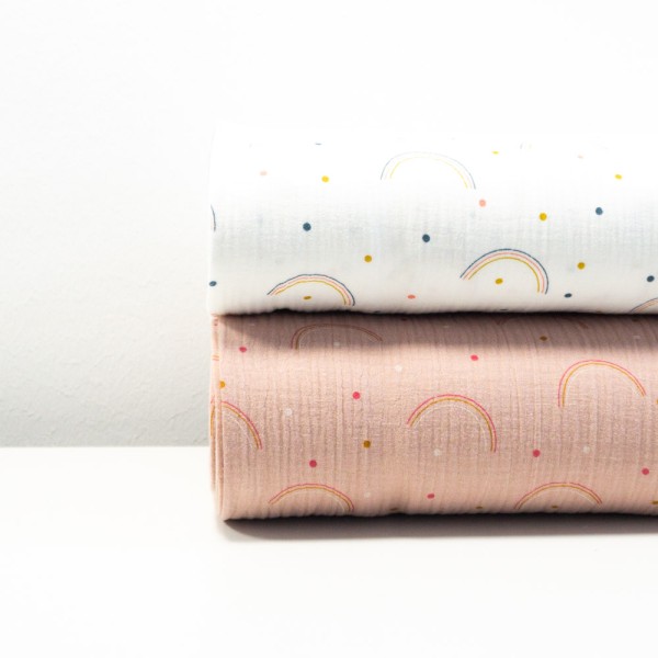 Musselin Double Gauze Konfetti Rainbows altrosa